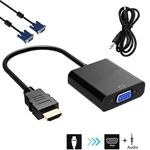 HONSHEN HDMI to VGA 1080P with 3.5mm Audio Cable HD Video Cable Converter Adapter+5FT VGA Cable (black+audio) ...