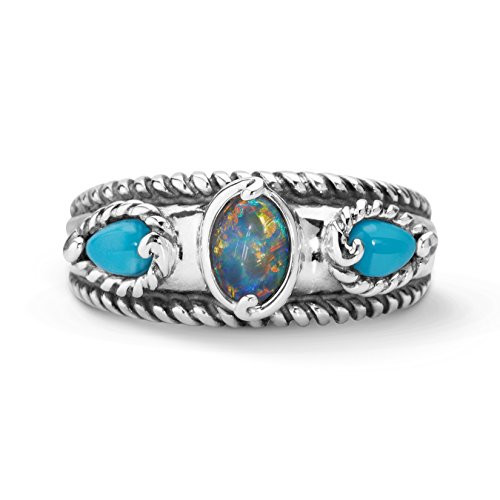 Carolyn Pollack Sterling Silver Sleeping Beauty Turquoise Opal Triple Band Ring size 5