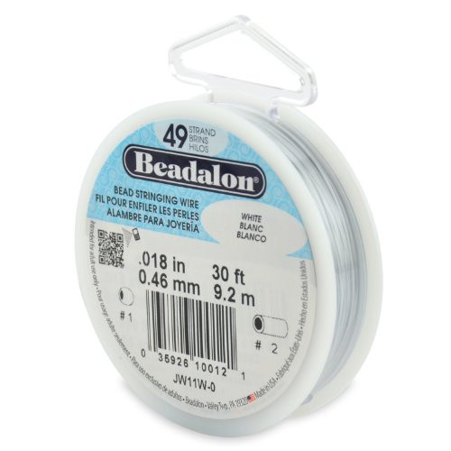 Beadalon 49-Strand Bead Stringing Wire, 0.018-Inch, White, 30-Feet