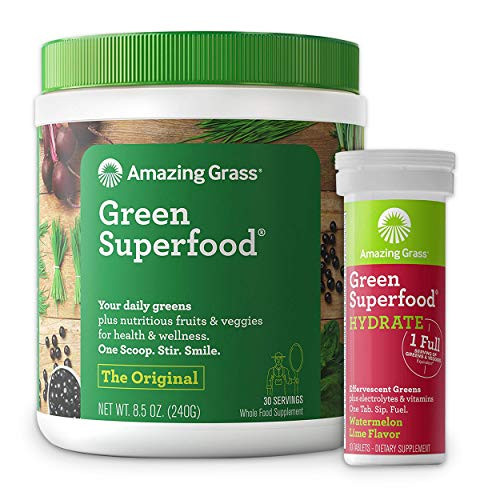 Amazing Grass Superfood Bundle - Original Superfood Greens Powder   Electrolyte Drink Tablets Watermelon Lime 30 Servings