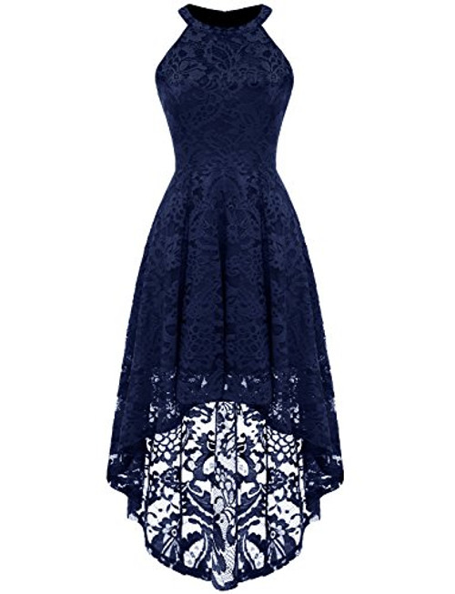 Dressystar 0028 Halter Floral Lace Cocktail Party Dress Hi-Lo Bridesmaid Dress Navy XXL