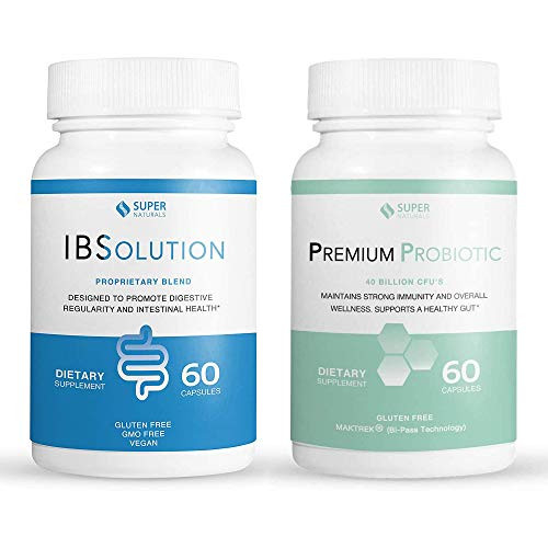 IBSolution Gut Health Bundle - All Natural IBS Relief   Premium Probiotics w 40 Billion CFU for Support of IBS Bloating Constipation Gas Diarrhea Abdominal Pain - 2 Pack 120 Caps