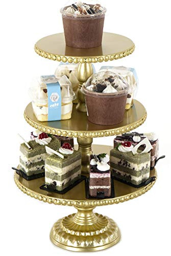 URANMOLE 18K Gold Antique Metal Cake Stand Round Cupcake Stands Wedding Birthday Party Dessert Cupcake PedestalDisplayPlate 3-Tier 18K GOLD-B