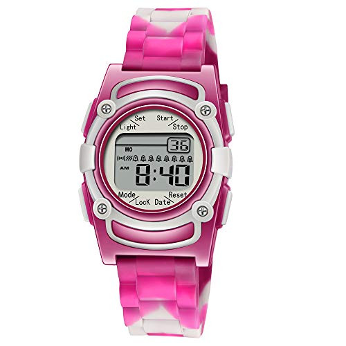 Kids Digital 8 Alarm Vibrating Watch Medication Reminder Potty Urinary Training Vibration Pill Alert Vibra Medical Reminder for Children Pink Camouflage