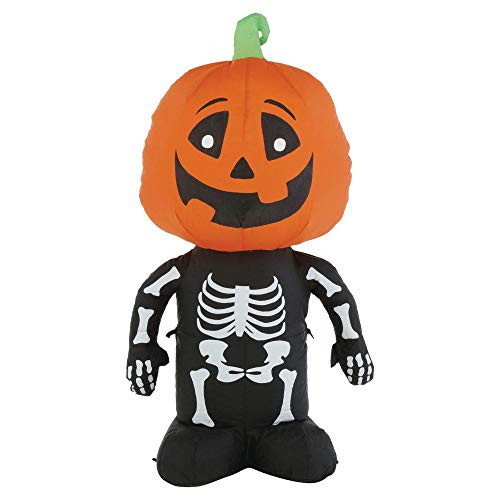 Home Accents Holiday 3_5 ft_ Pre-lit Inflatable Happy Pumpkin Boy Skeleton Airblown