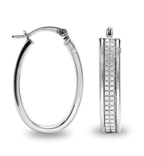 LeCalla Flaunt Sterling Silver Jewelry 0_01 Carat Diamond Glitter Oval Hoop Earrings for Women LeCalla Flaunt Sterling Silver Jewelry 0_01 Carat Diamond Glitter Oval Hoop Earrings for Women