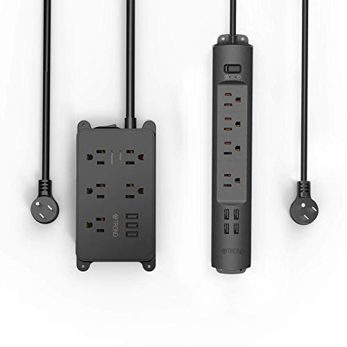Power Strip Surge Protector ETL Listed TROND Surge Protector Power Strip with USB Multiple Outlet Expansion Low Profile Flat Plug Wall Mountable Black