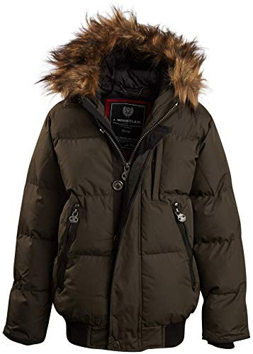 J_ Whistler Boys Heavy Puffer Winter Jacket with Hood and Removable Faux Fur Olive Size 1012