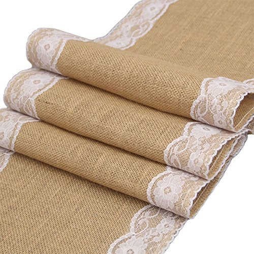 Burlap Table Runner, Adeeing Table Runner Vintage Lace Natural Jute for Decoration Wedding Party - 12x108 Inches Burlap Table Runner, Adeeing Table Runner Vintage Lace Natural Jute for Decoration Wedding Party - 12x108 Inches