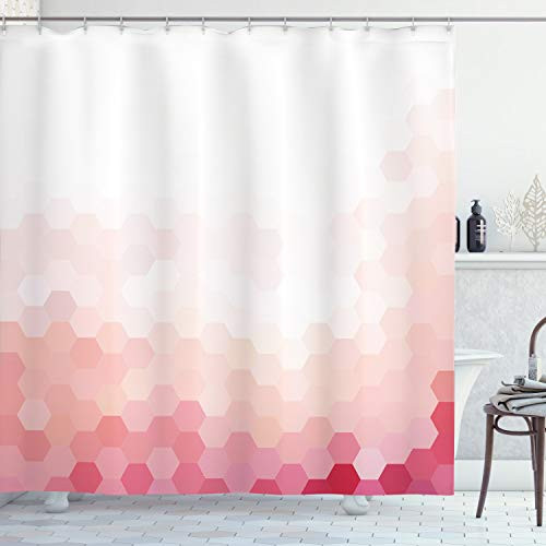 Ambesonne Pale Pink Shower Curtain Gradient Toned Geometric Digital Abstract Hexagon Modern Display Cloth Fabric Bathroom Decor Set with Hooks 84 Long Extra White Coral
