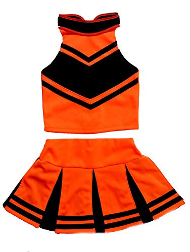 Little Girls Cheerleader Cheerleading Outfit Uniform Costume Cosplay Halloween Bright OrangeBlack S  2-5