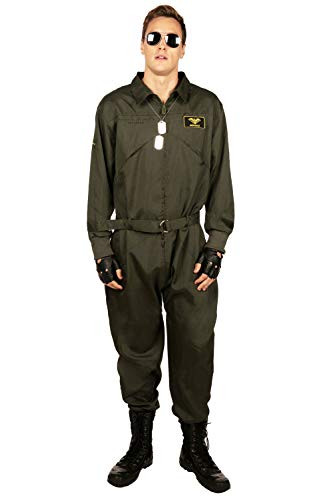 Tipsy Elves Mens Pilot Costume - Green Military Flight Halloween Jumpsuit Size Large
