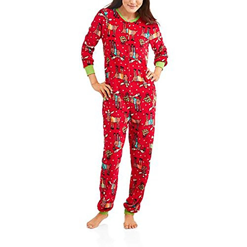 Womens Christmas Holiday Reindeer Dropseat Pajama Union Suit One Piece Sleepwear Reindeer S 46