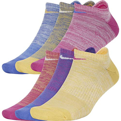 Nike Womens Everyday Lightweight No Show Training Socks 6 Pack PinkSX7573-904BlueOrange Medium