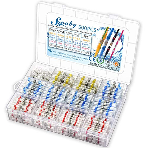 500PCS Solder Seal Wire Connectors - Sopoby Heat Shrink Solder Butt Connectors - Waterproof Solder Connectors - Electrical Wire Connectors Insulated Marine Automotive Terminal Kit