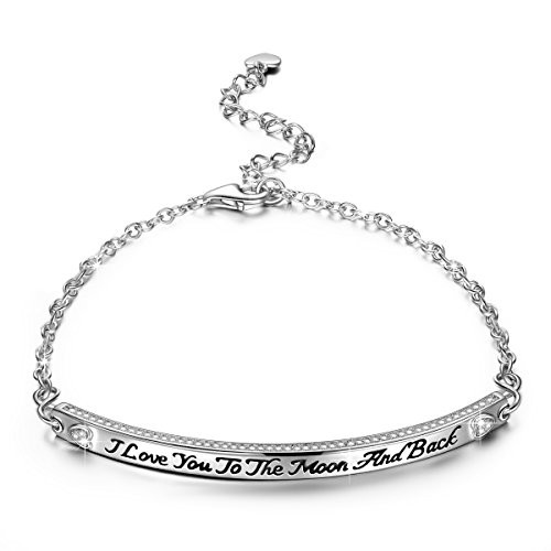 NINASUN Bracelet Gifts 925 Sterling Silver Christmas Gift Adjustable Chain Bangle I Love You Engraved Fine Fashion Jewelry Birthday Gifts Present Her Lady Girls Girlfriend Wife Sister
