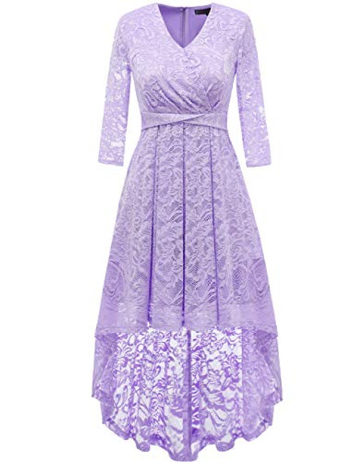 DRESSTELLS Womens Vintage Floral Lace 34 Sleeves Dress Hi-Lo Cocktail Party Swing Dress Lavender 3XL DRESSTELLS Womens Vintage Floral Lace 34 Sleeves Dress Hi-Lo Cocktail Party Swing Dress Lavender 3XL