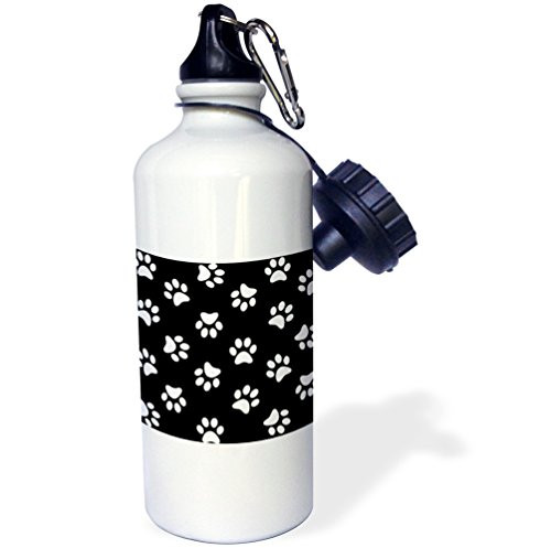 3dRose wb_161522_1 "Black and white Paw print pattern-pawprints-cute cartoon animal eg dog or cat footprints" Sports Water Bottle, 21 oz, White 3dRose wb_161522_1 "Black and white Paw print pattern-pawprints-cute cartoon animal eg dog or cat footprints" Sports Water Bottle, 21 oz, White