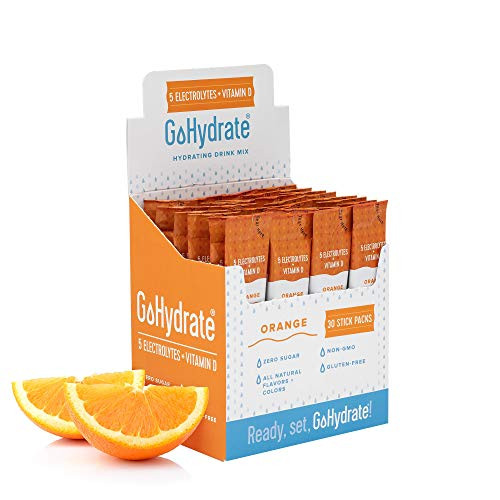 GoHydrate Electrolyte Hydration Drink Mix - A Naturally Flavored Sugar Free Maximum   Instant Hydration Powder Orange 30 Stick Packs