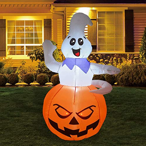 GOOSH 5FT Inflatable Halloween Ghost Sitting ON The Pumpkin 69107