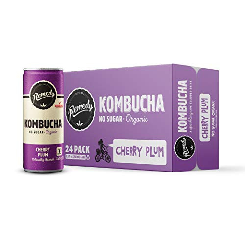 Remedy Raw Organic Kombucha - Sparkling Live Cultured Drink - Sugar Free Cherry Plum - 8_5 Fl Oz Can 24-Pack