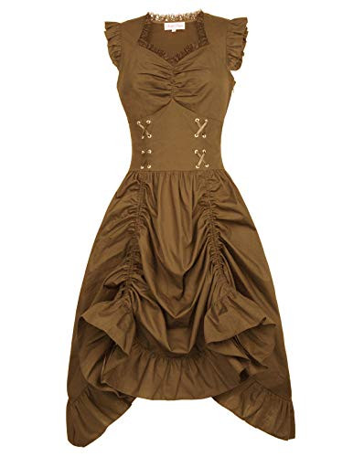 Belle Poque Steampunk Gothic Victorian Ruffled Dress for Wedding Party M Cofffee