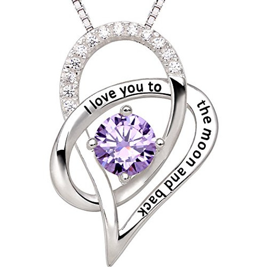 ALOV Jewelry Sterling Silver Birth Month I Love You to The Moon and Back Love Heart Cubic Zirconia Pendant Necklace June ALOV Jewelry Sterling Silver Birth Month I Love You to The Moon and Back Love Heart Cubic Zirconia Pendant Necklace June