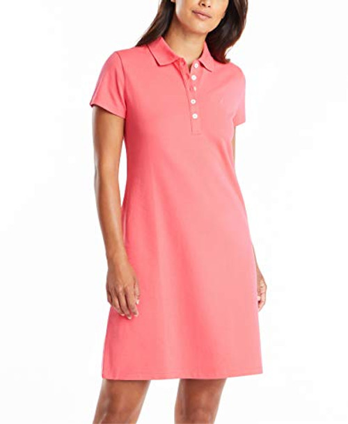 Nautica Womens Easy Classic Short Sleeve Stretch Cotton Polo Dress Rouge Pink X-Large