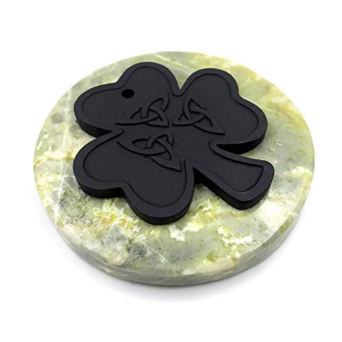 Irish Peat Shamrock on Connemara Marble Paperweight