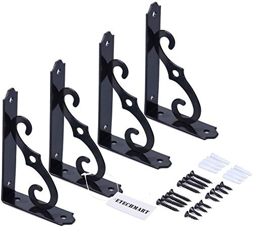 ETECHMART 12 Decorative Shelf Brackets Pack of 4 Wall Mounted Floating Shelf Bracket for DIY Open Shelving L Shape Heavy Duty Rustic Iron Metal Corner Brace Shelf Supporter