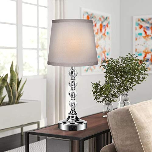 USB Table Lamp Crystal Table Lamp Touch Control 3 Way Dimmable Nightstand Lamp with 2 USB Charging Ports Modern Bedside Lamp with Gray Fabric Shade for Bedroom lamps Living Room Study Room Office