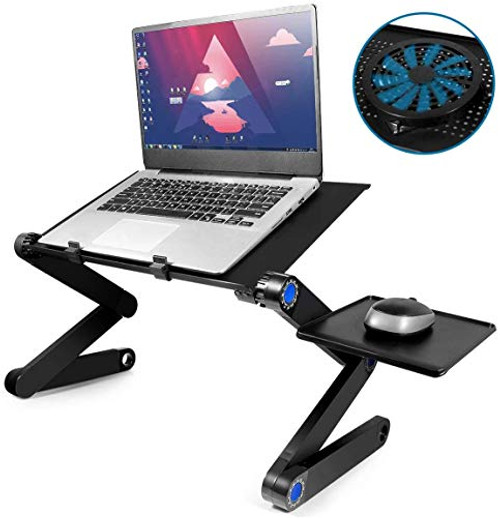 Laptop Table Adjustable Laptop Stand for Bed Portable Foldable Laptop Workstation Notebook Reading Riser with Cooling Fan Mouse Pad Ergonomic Design Lap Desk TV Standing Desk