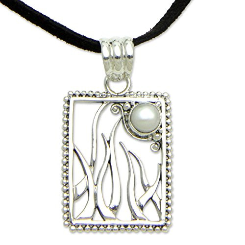 NOVICA Silver White Cultured Freshwater Pearl _925 Sterling Silver Necklace 18_5 Natures Moon NOVICA Silver White Cultured Freshwater Pearl _925 Sterling Silver Necklace 18_5 Natures Moon