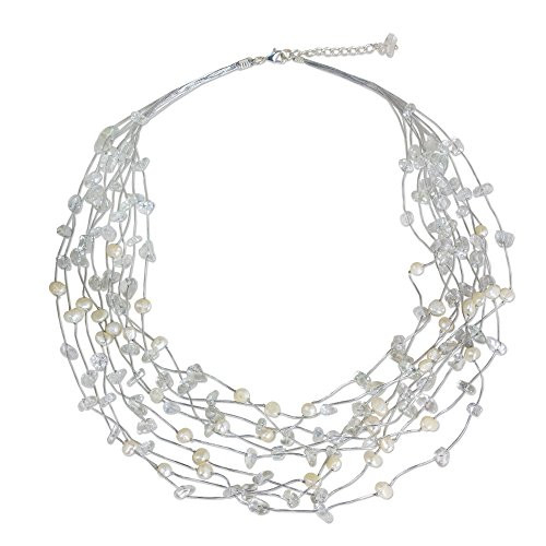 NOVICA White Cultured Freshwater Pearl Bridal Necklace with Quartz Stone 21_25 Cascade NOVICA White Cultured Freshwater Pearl Bridal Necklace with Quartz Stone 21_25 Cascade