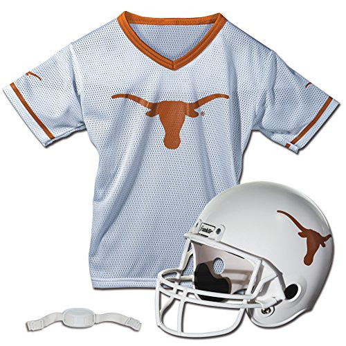Franklin Sports Texas Longhorns Kids College Football Uniform Set - NCAA Youth Football Uniform Costume - Helmet Jersey Chinstrap Set - Youth M