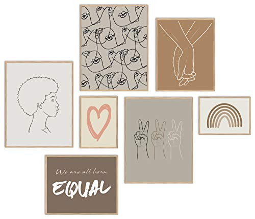 Printsmo Equality Wall Collage Set of 7 Abstract Line Drawing Art Prints Modern Abstract and Minimalist Art Prints for Home Decor Boho Style Neutral Earthtones Wall Art Poster Set Unframed