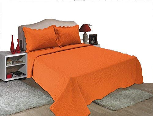 ALL FOR YOU 2PC Reversible Quilt Set Bedspread and Coverlet-Orange Color Orange Twin