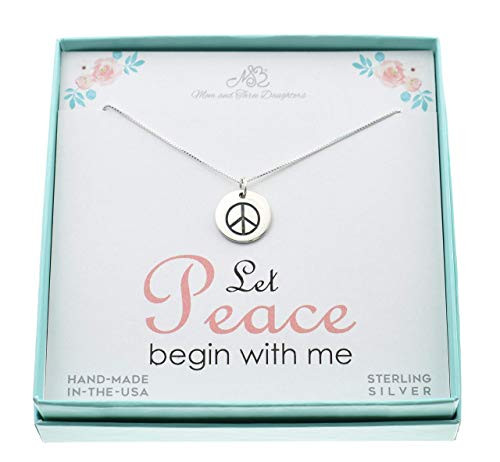 Womans Sterling Silver Peace Sign Pendant Suspended from an 18 Sterling Silver Box Chain_ Peace Sign Necklace_ Let Peace Begin with Me