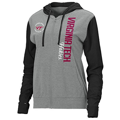 NCAA Virginia Tech Hokies Womens Color Block Full Zip Lightweight Hoodie Premium HeatherBlack Large