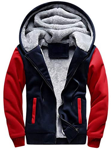 Mens Zip Up Hoodies for WinterFull-Zip Hooded Sweatshirt Red XX-Large