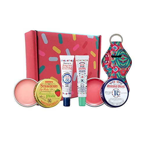 Smiths Rosebud Salve Strawberry and Minted Rosebud Lip Balm in Tin Can and Tube Chapstick Keychain Holder and Holiday Gifts Box  Natural Lip Therapy Moisturizer Lip Care Essentials