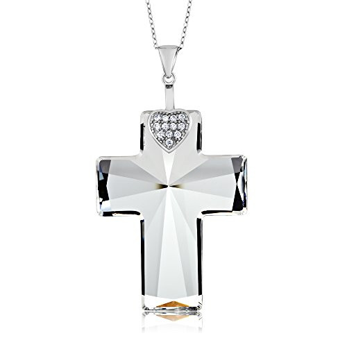Sterling Silver Cross Pendant Necklace   Chain Made with Swarovski Crystals