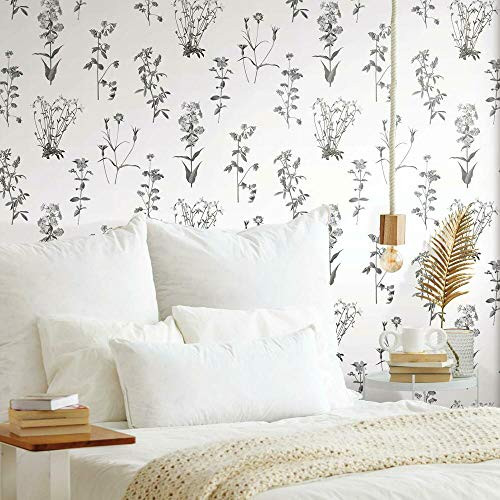RoomMates Botanical Print White and Black Peel and Stick Wallpaper