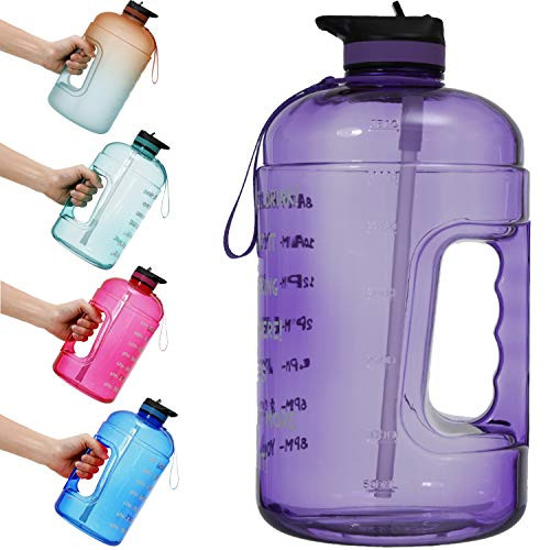 YiMeng Gallon Water Bottle Portable Water Jug - Fitness Sports Daily Water Bottle with Motivational Time Marker Leak-Proof Gym Bottle for Outdoor Camping Purple 1 YiMeng Gallon Water Bottle Portable Water Jug - Fitness Sports Daily Water Bottle with Motivational Time Marker Leak-Proof Gym Bottle for Outdoor Camping Purple 1