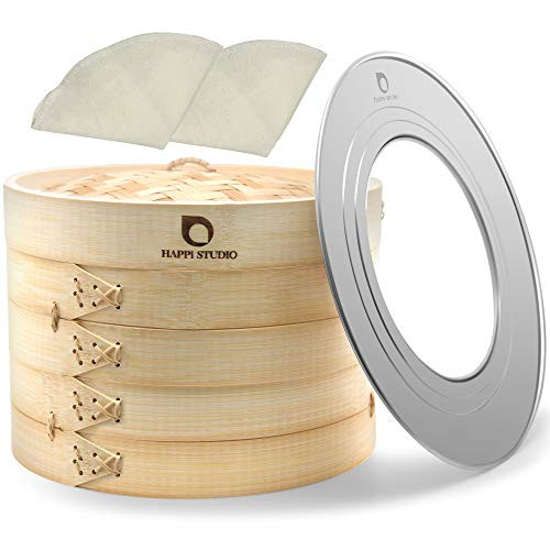 10 Inch Bamboo Steamer Basket and 304 Stainless Steel Steamer Ring Set - 100 Natural Handmade 2-Tier Steam Baskets for Cooking Dim sum Bao Buns and Dumpling Food Steamer - Cotton Liners Included 10 Inch Bamboo Steamer Basket and 304 Stainless Steel Steamer Ring Set - 100 Natural Handmade 2-Tier Steam Baskets for Cooking Dim sum Bao Buns and Dumpling Food Steamer - Cotton Liners Included