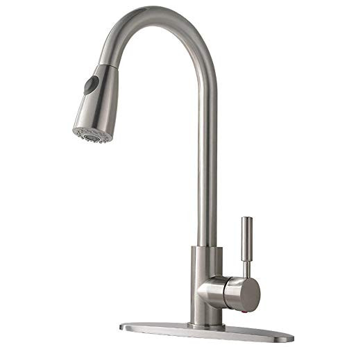 Casilvon Modern Single Handle High Arc Brushed Nickel Pull Out Kitchen FaucetSingle Level Stainless Steel Kitchen Sink Faucets with Pull Down Sprayer