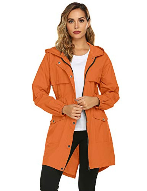 Avoogue Rain Jacket Women Waterproof Lightweight Rain Jackets Outdoor Hooded Raincoat Orange