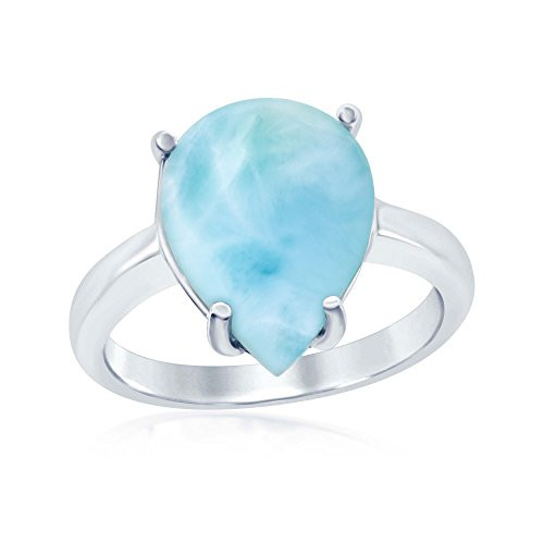 Sterling Silver High Polish Natural Larimar Four-Prong Teardrop Ring