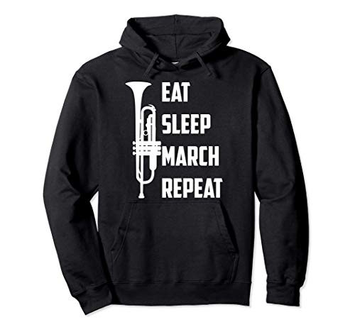 Funny Eat Sleep March Repeat Gift Cool Trumpet Marching Band Pullover Hoodie