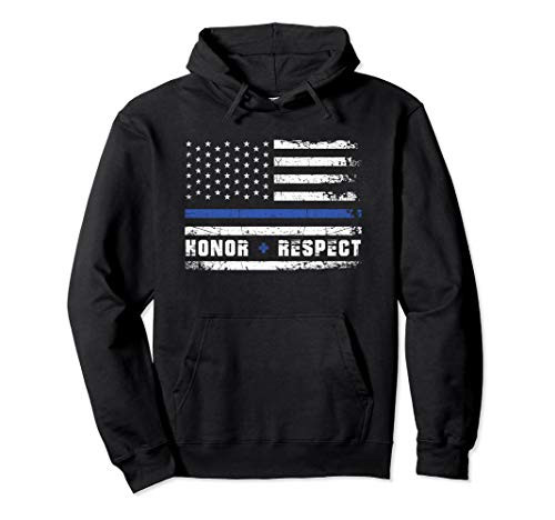Honor Respect American Flag Thin Blue Line Police Officer Pullover Hoodie